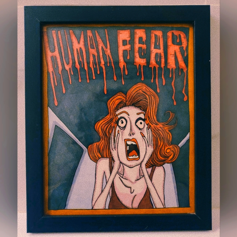 Human fear wall-art with 8 x 10 inches black wooden frame for room decorations